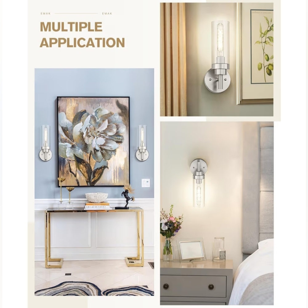 NIB. Elegant Modern Wall Sconce Lights Brushed Nickel Set Of 2 - Picture 6 of 8